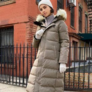 Aritzia Tna The Powder Parka Long in Taupe